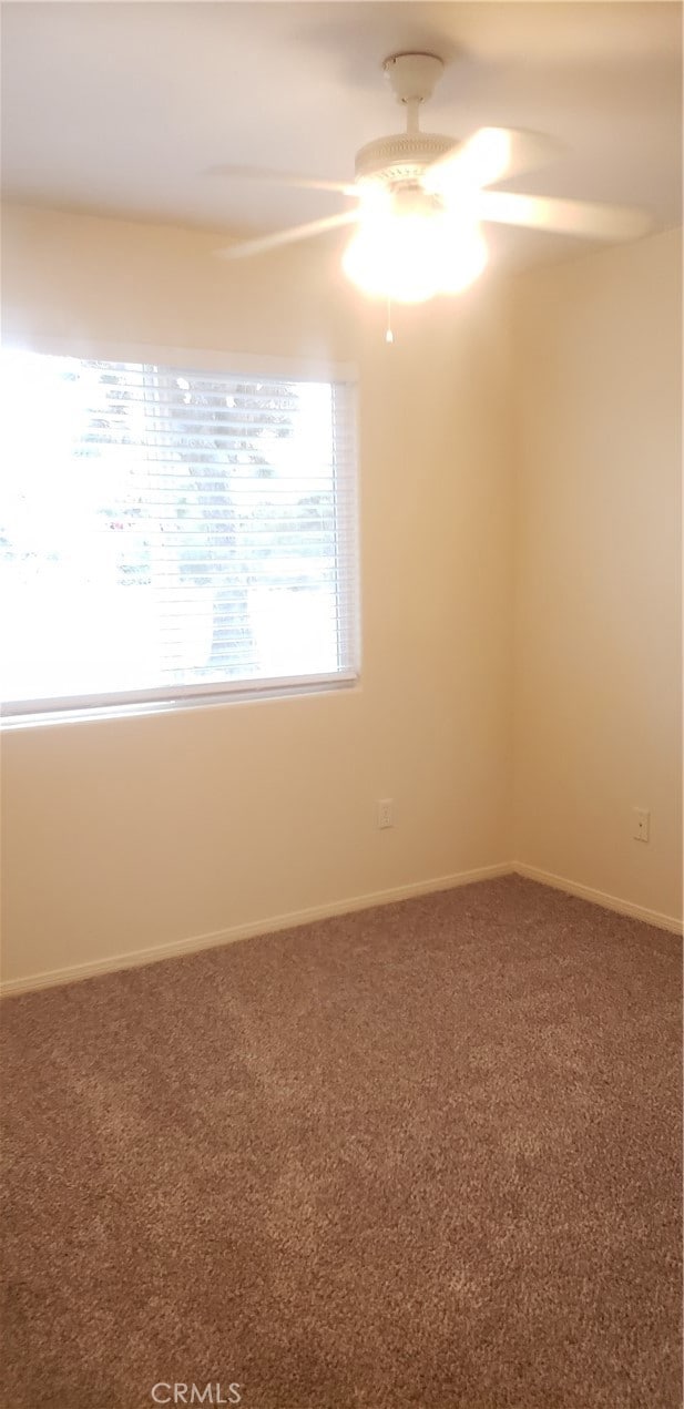 empty room with carpet floors and ceiling fan