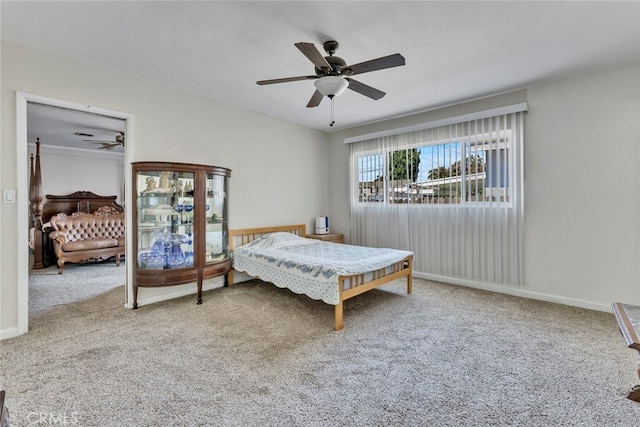 bedroom with carpet flooring and ceiling fan