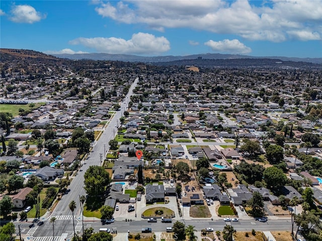 birds eye view of property featuring a mountain view