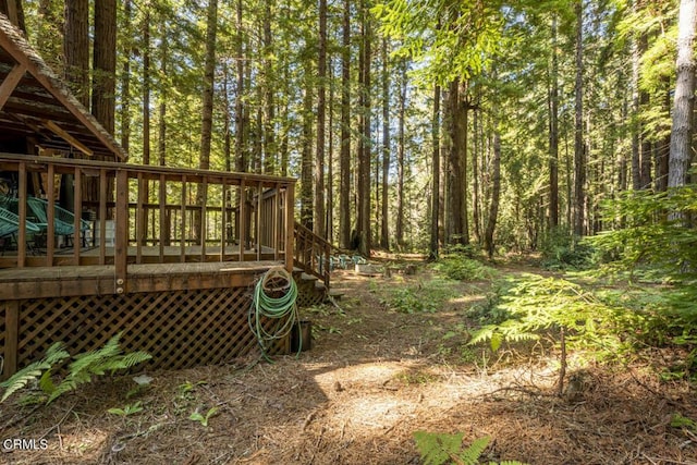 view of yard featuring a wooden deck