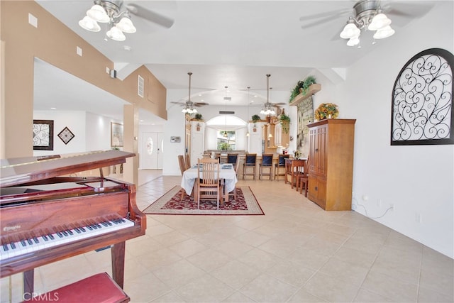 misc room featuring ceiling fan and light tile patterned floors