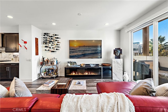 living room with dark wood-type flooring