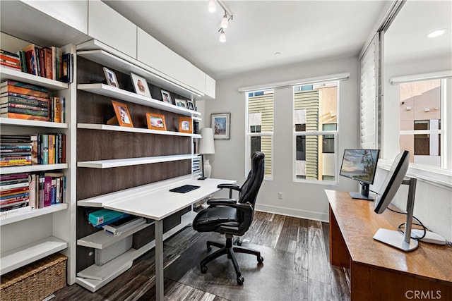 office area with dark hardwood / wood-style flooring