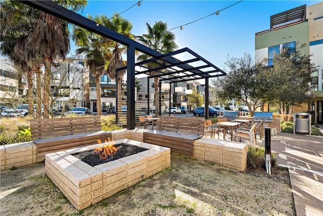 exterior space featuring a fire pit