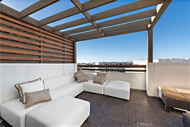 view of patio featuring a pergola and an outdoor hangout area