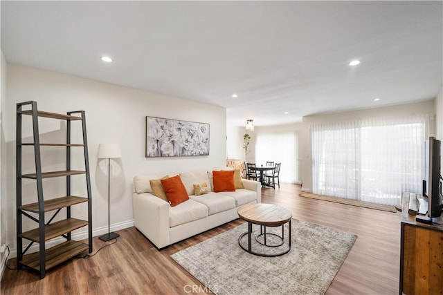 living room featuring light wood-type flooring