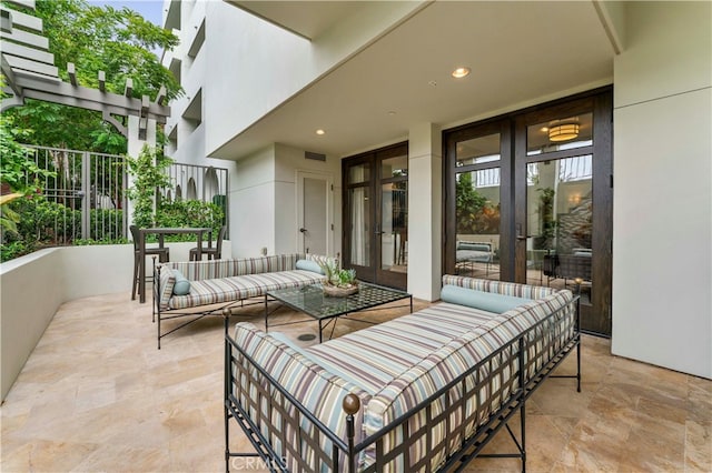 view of patio / terrace with outdoor lounge area and french doors