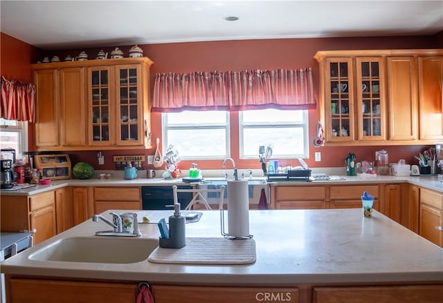 kitchen with dishwasher, a center island with sink, plenty of natural light, and sink