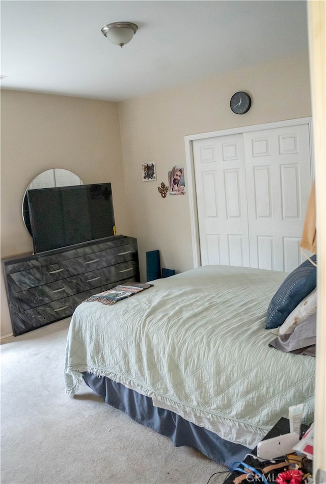 carpeted bedroom with a closet