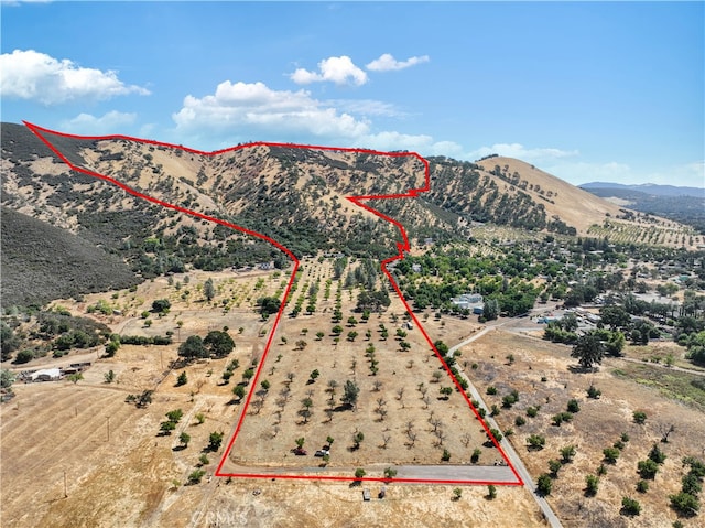 bird's eye view featuring a mountain view and a rural view