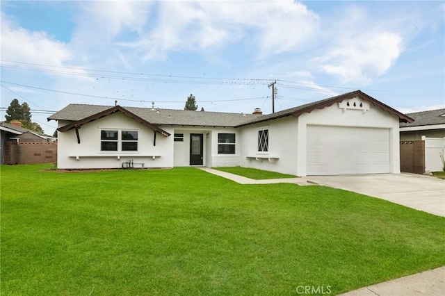 ranch-style house with a front lawn and a garage