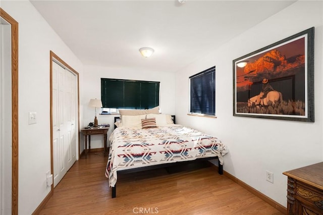 bedroom featuring hardwood / wood-style flooring and a closet