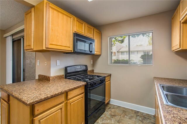 kitchen with black appliances and sink