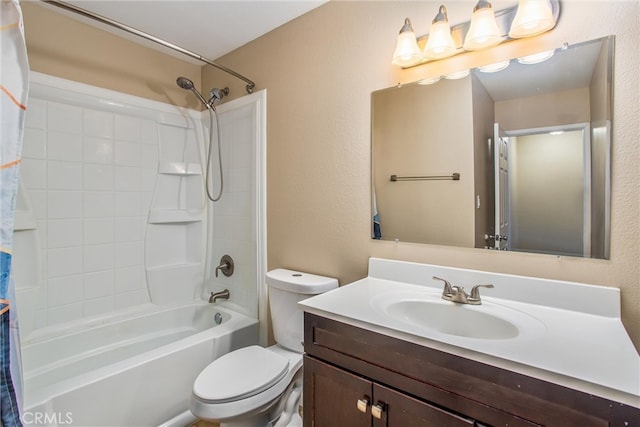 full bathroom featuring vanity, toilet, and shower / tub combo with curtain