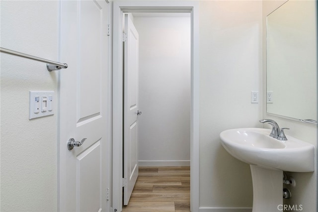 bathroom with wood-type flooring