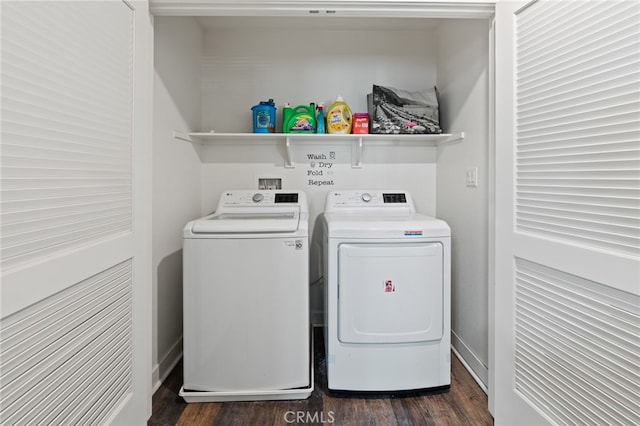 laundry room featuring independent washer and dryer and dark hardwood / wood-style flooring