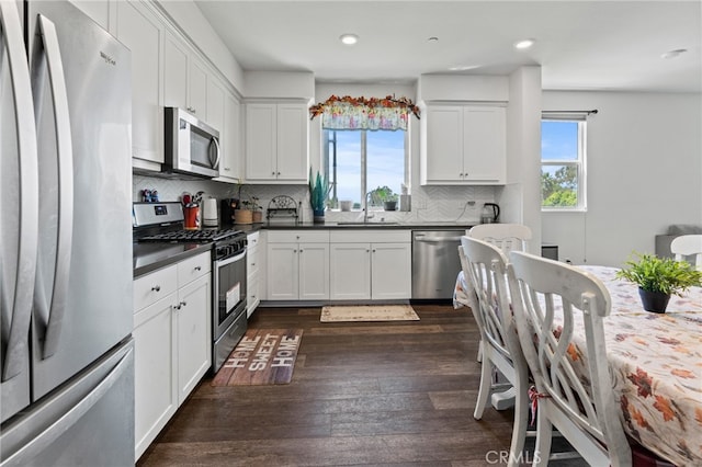 kitchen featuring white cabinets, stainless steel appliances, and plenty of natural light