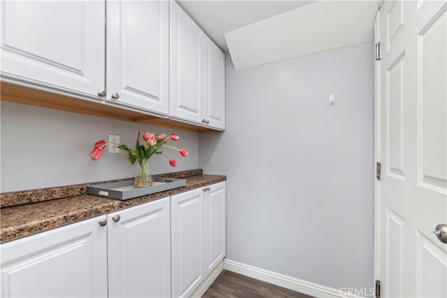 laundry room featuring dark wood-type flooring