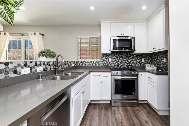 kitchen featuring appliances with stainless steel finishes, a healthy amount of sunlight, white cabinetry, and sink