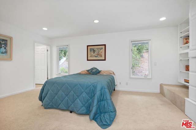 carpeted bedroom with multiple windows