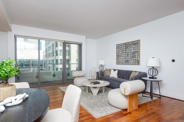 living room with hardwood / wood-style floors