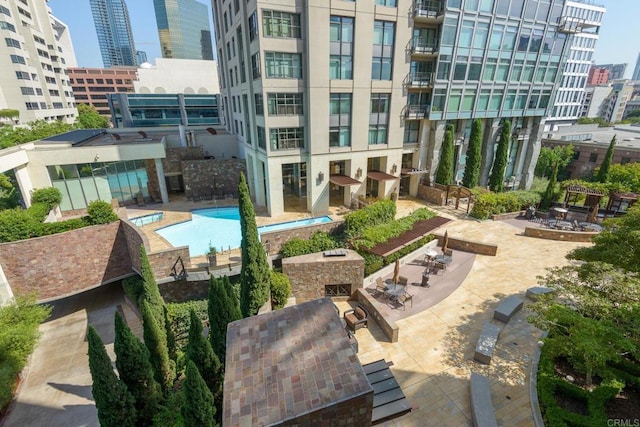 view of swimming pool with a patio area