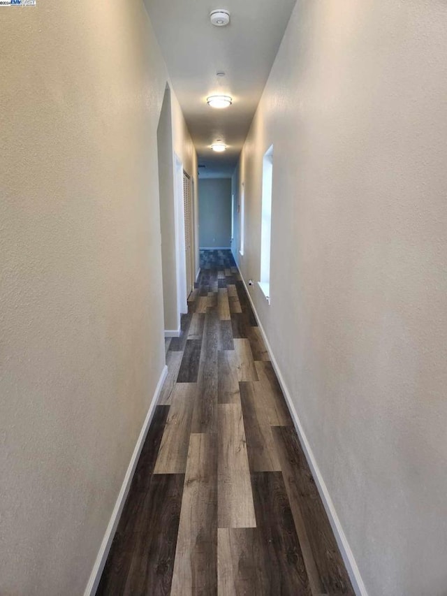 hallway with dark hardwood / wood-style floors