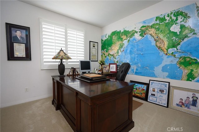 home office with light carpet