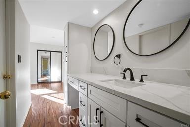 bathroom featuring vanity and wood-type flooring