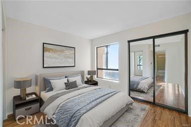 bedroom with hardwood / wood-style floors