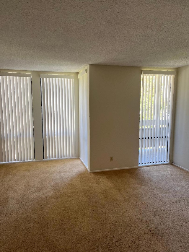 carpeted spare room with a textured ceiling