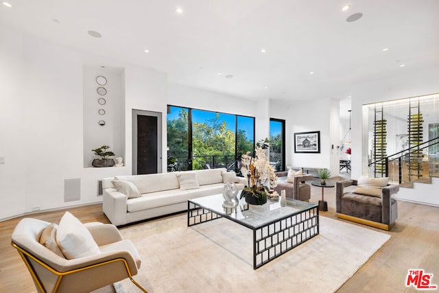 living room featuring light wood-type flooring