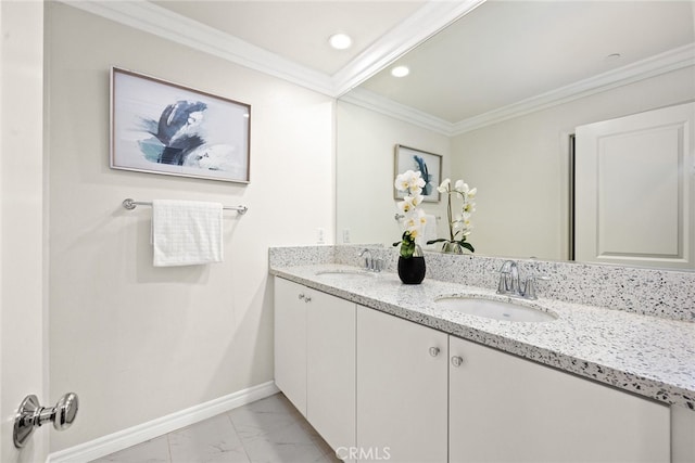 bathroom featuring vanity and ornamental molding