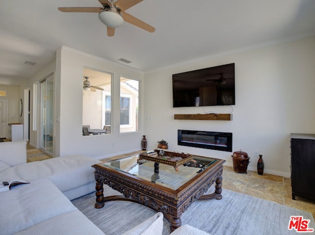 living room with ceiling fan