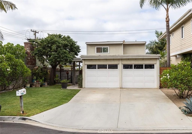 front facade featuring a garage and a front yard