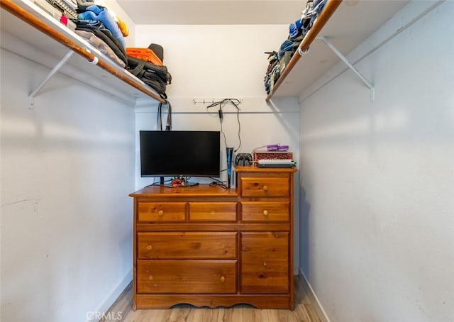 spacious closet featuring light hardwood / wood-style flooring