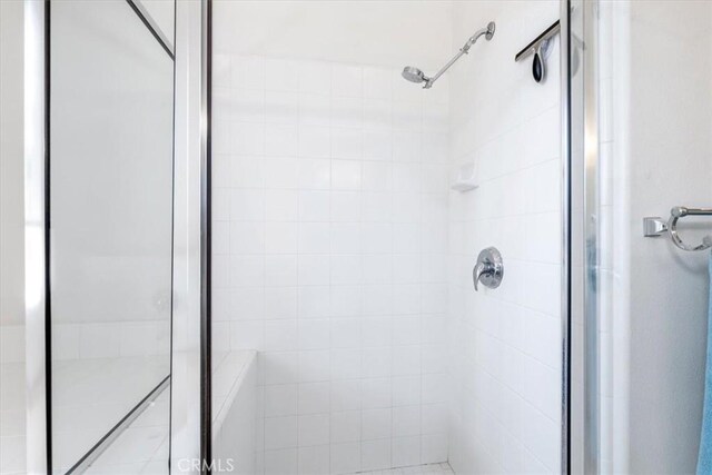 bathroom featuring a shower with shower door