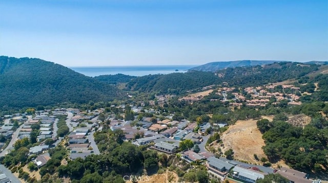 bird's eye view featuring a water and mountain view