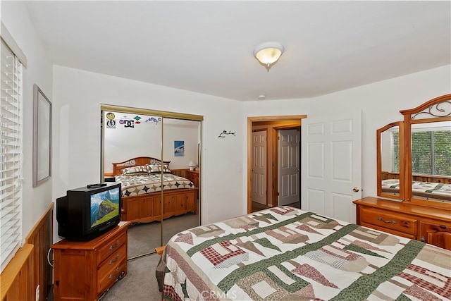 carpeted bedroom with a closet