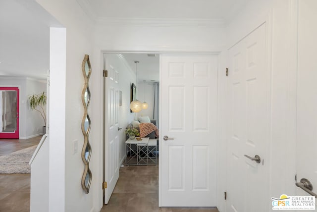 hallway with ornamental molding