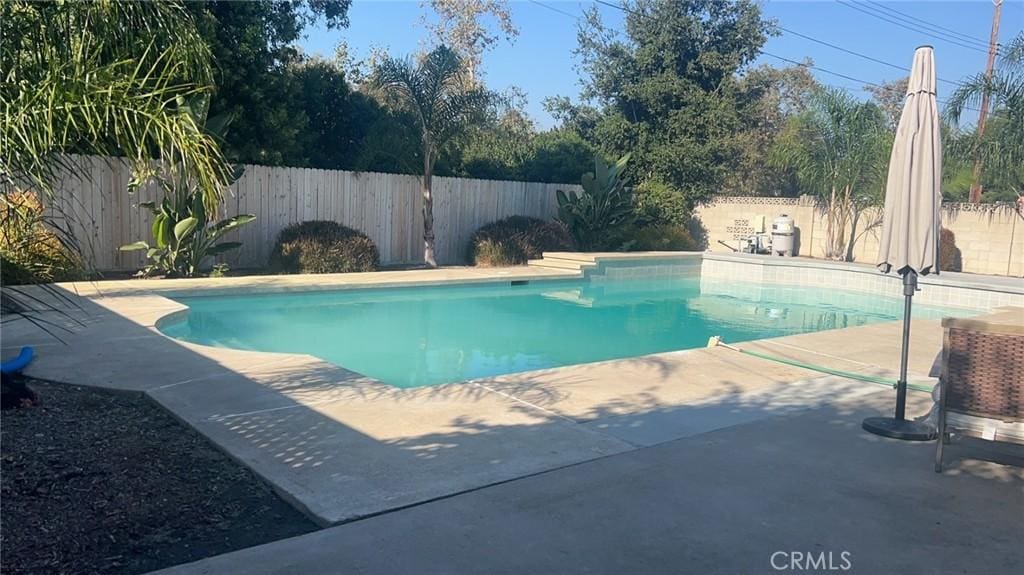 view of pool featuring a patio, a fenced in pool, and a fenced backyard