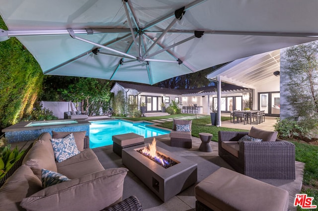 view of swimming pool featuring an outdoor hangout area and a patio