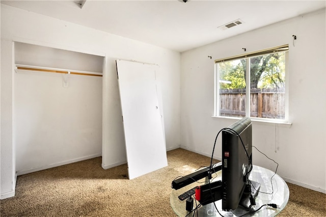 workout area featuring carpet floors