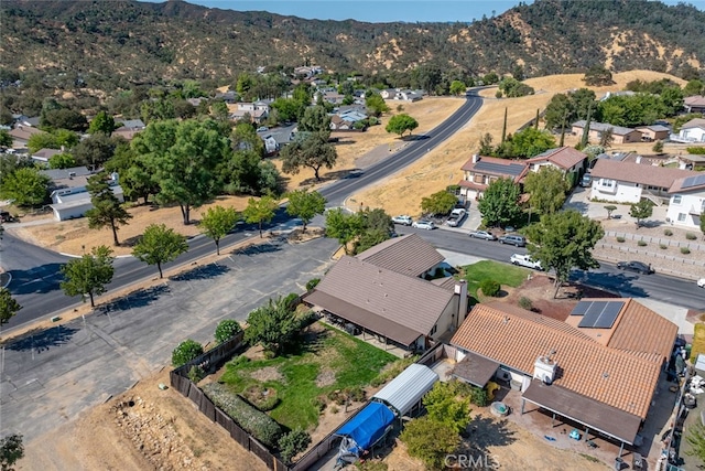 drone / aerial view featuring a mountain view