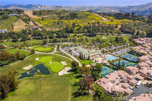 drone / aerial view featuring a mountain view