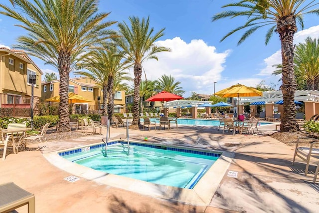 view of pool featuring a patio