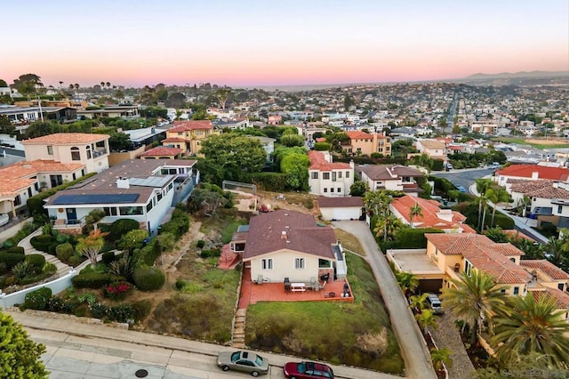 view of aerial view at dusk