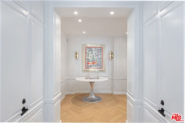 bathroom featuring parquet flooring