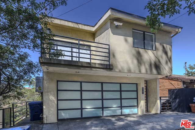 exterior space with a garage