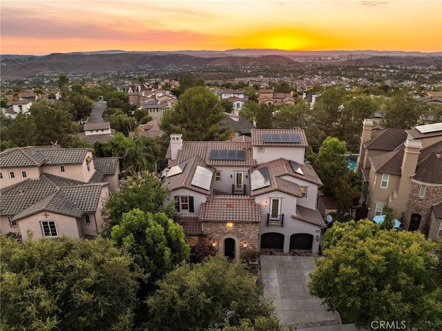 view of aerial view at dusk